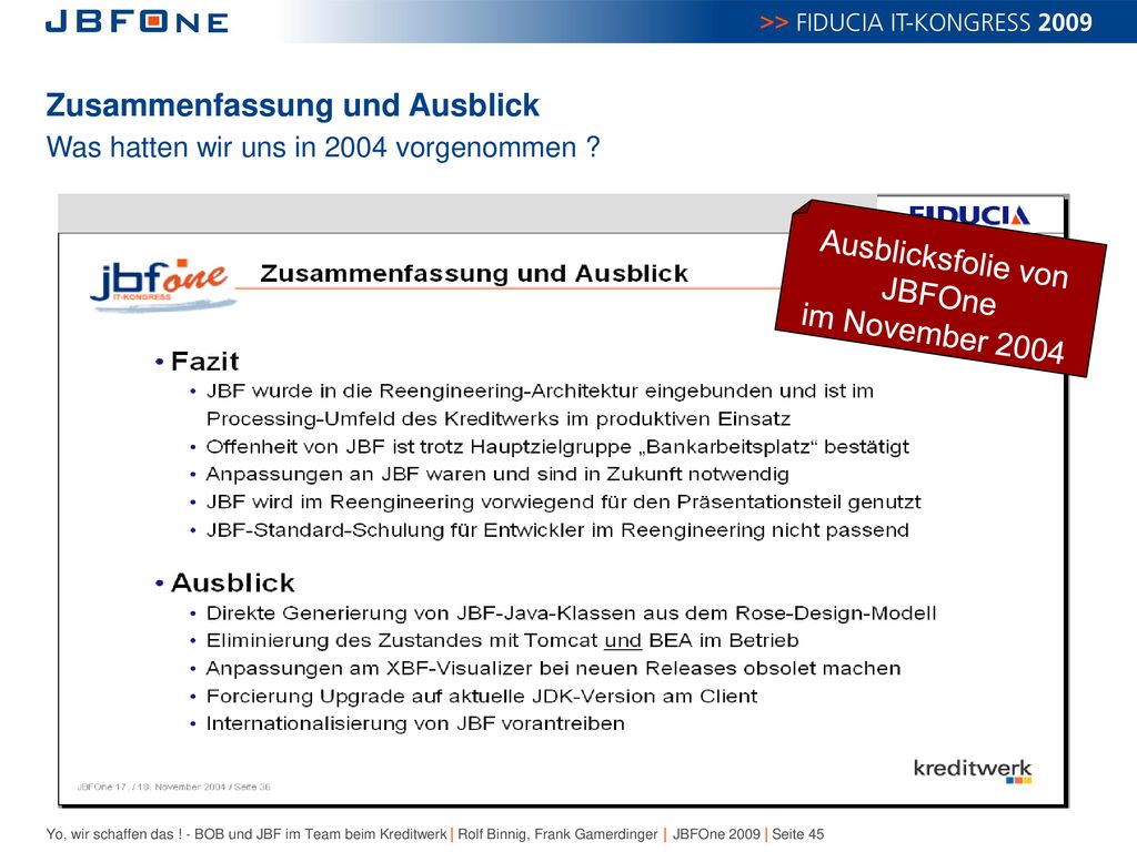 Zusammenfassung und Ausblick Was hatten wir uns in 2004 vorgenommen