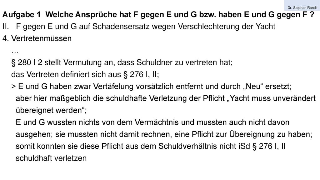 F gegen E und G auf Schadensersatz wegen Verschlechterung der Yacht