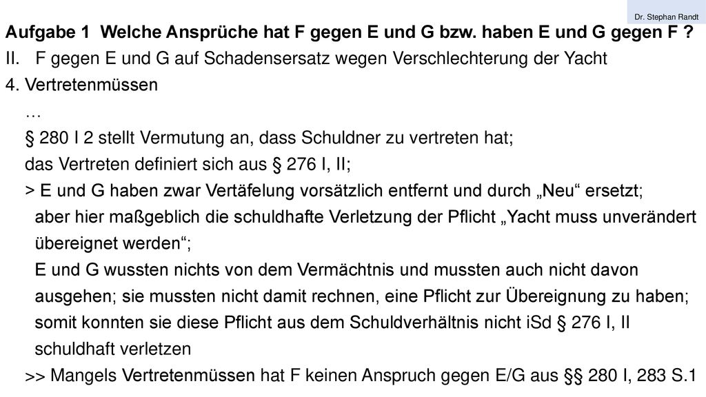 F gegen E und G auf Schadensersatz wegen Verschlechterung der Yacht