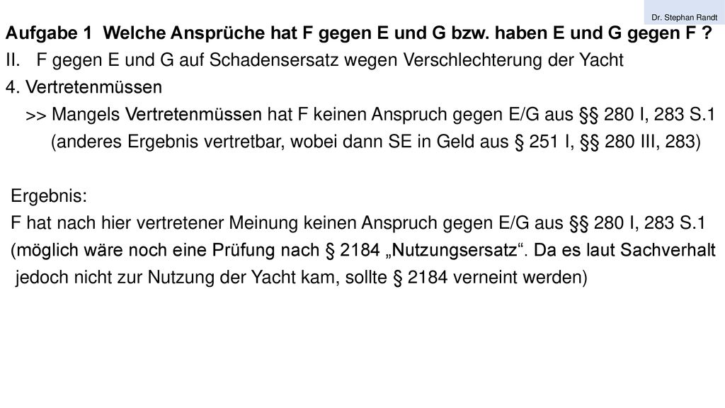 F gegen E und G auf Schadensersatz wegen Verschlechterung der Yacht