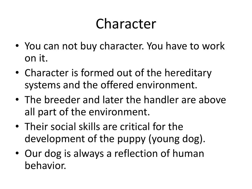 Character You can not buy character. You have to work on it.