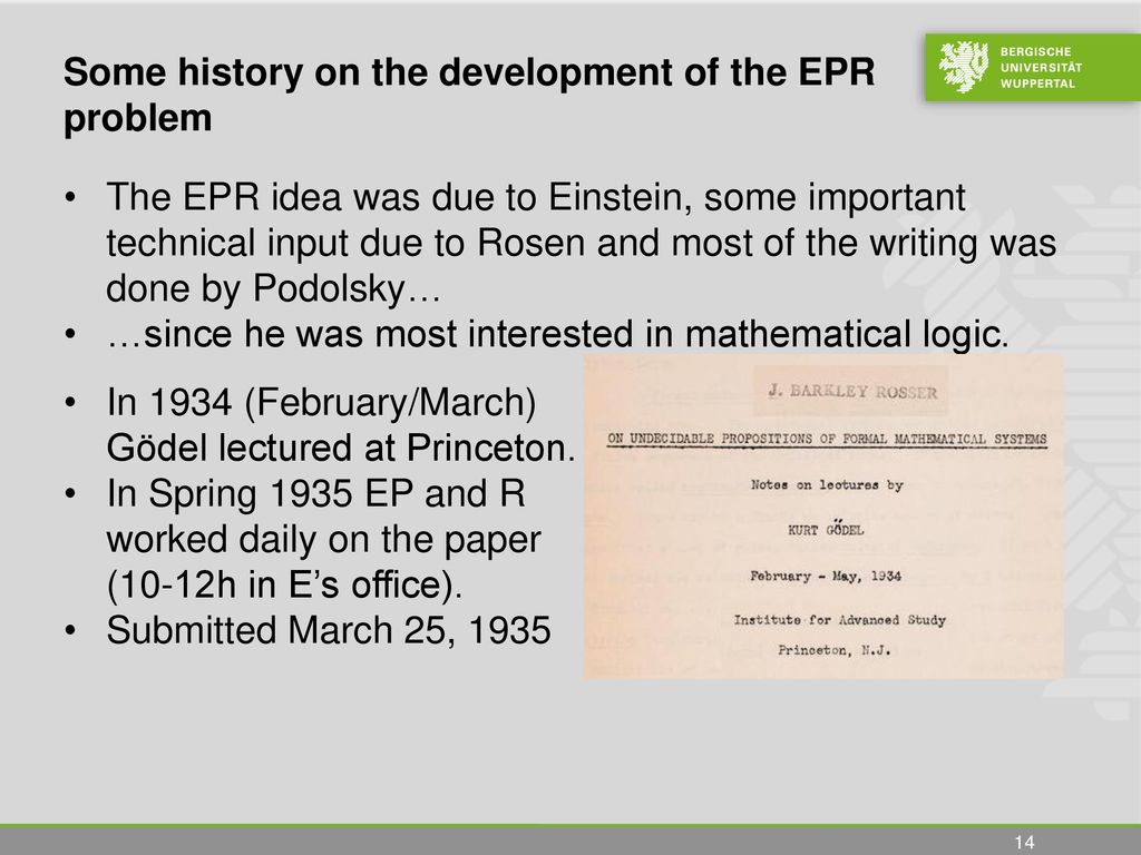 Some history on the development of the EPR problem