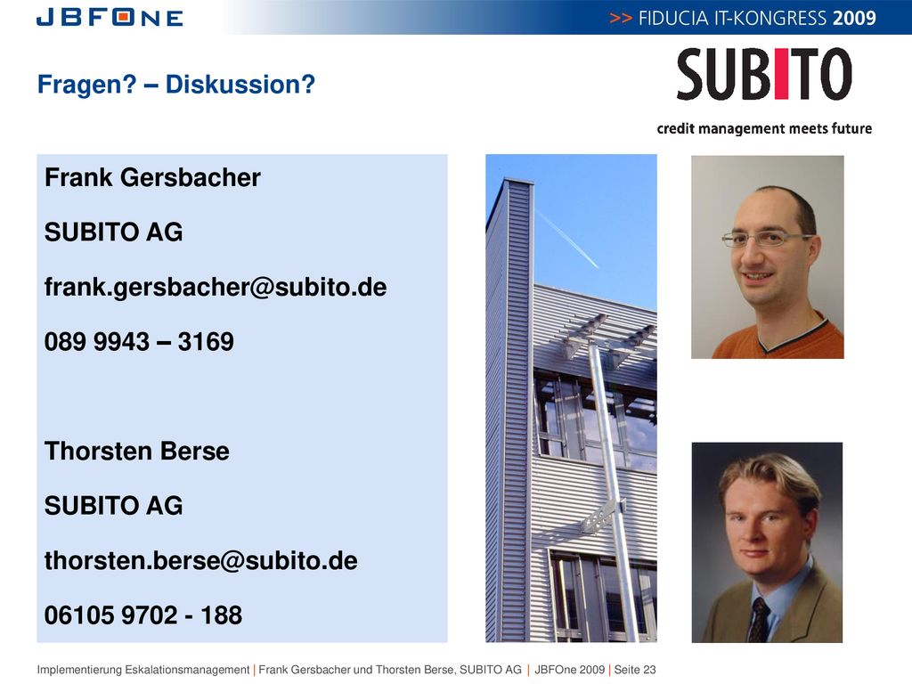 Fragen – Diskussion Frank Gersbacher. SUBITO AG – Thorsten Berse.