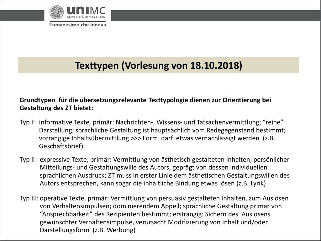 Texttypen (Vorlesung von )