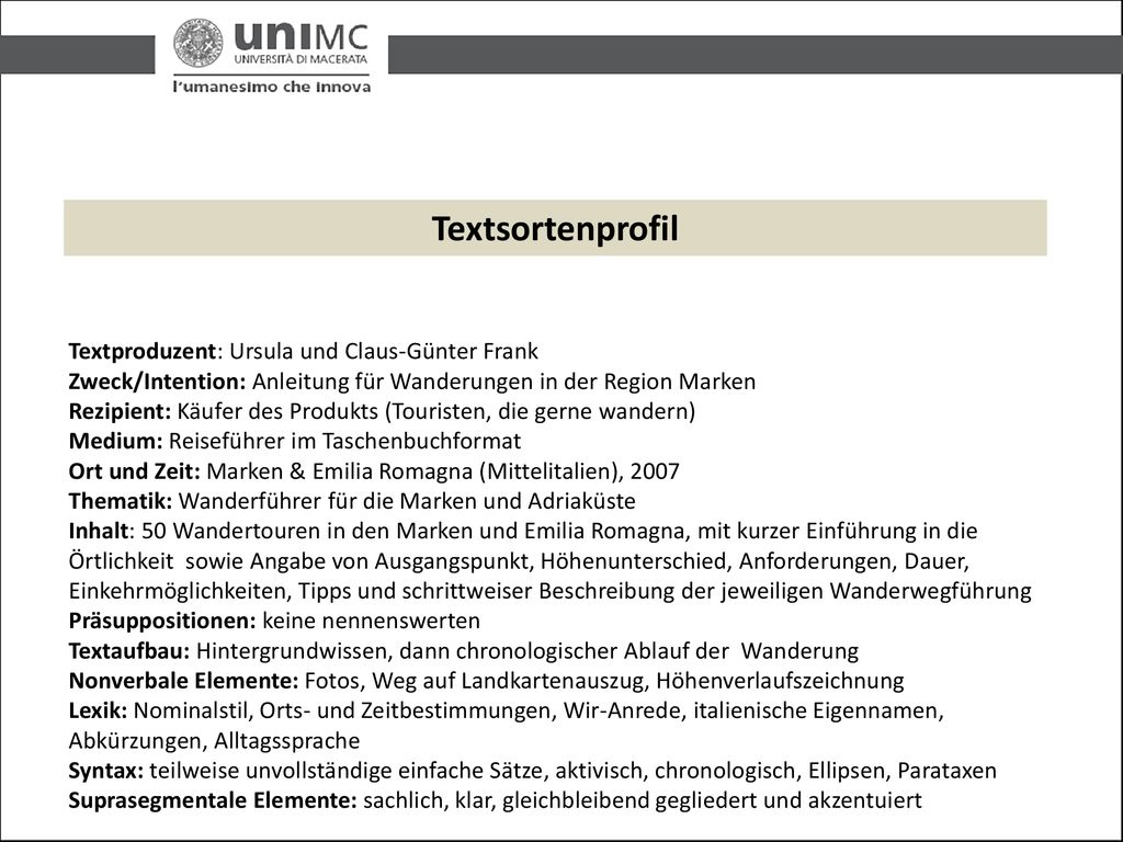 Textsortenprofil 33 Textproduzent: Ursula und Claus-Günter Frank