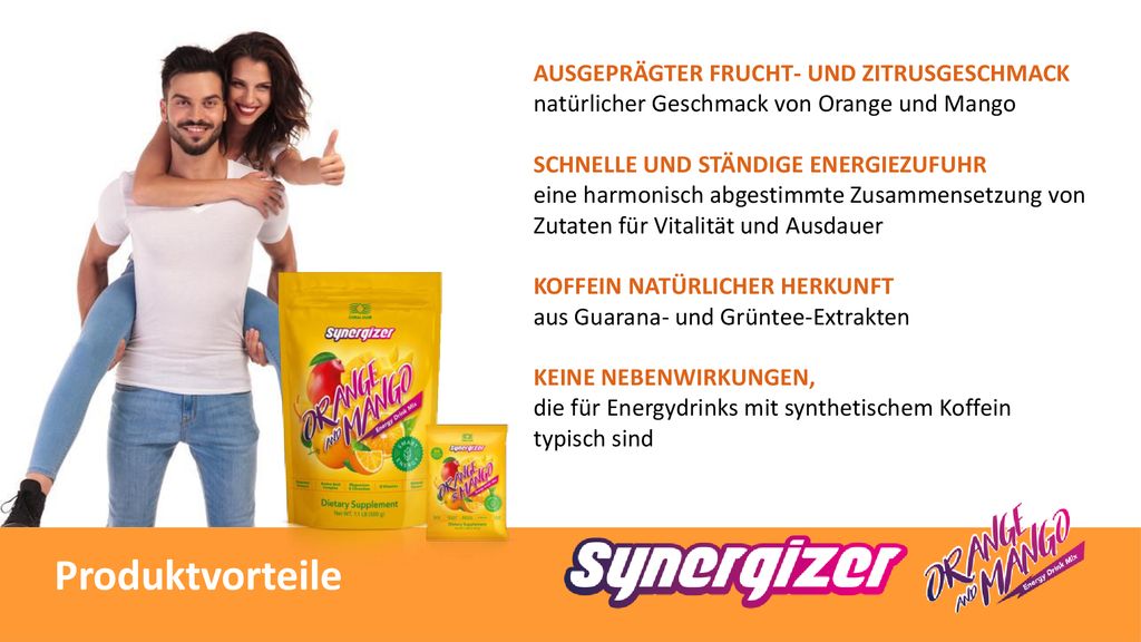AUSGEPRÄGTER FRUCHT- UND ZITRUSGESCHMACK natürlicher Geschmack von Orange und Mango