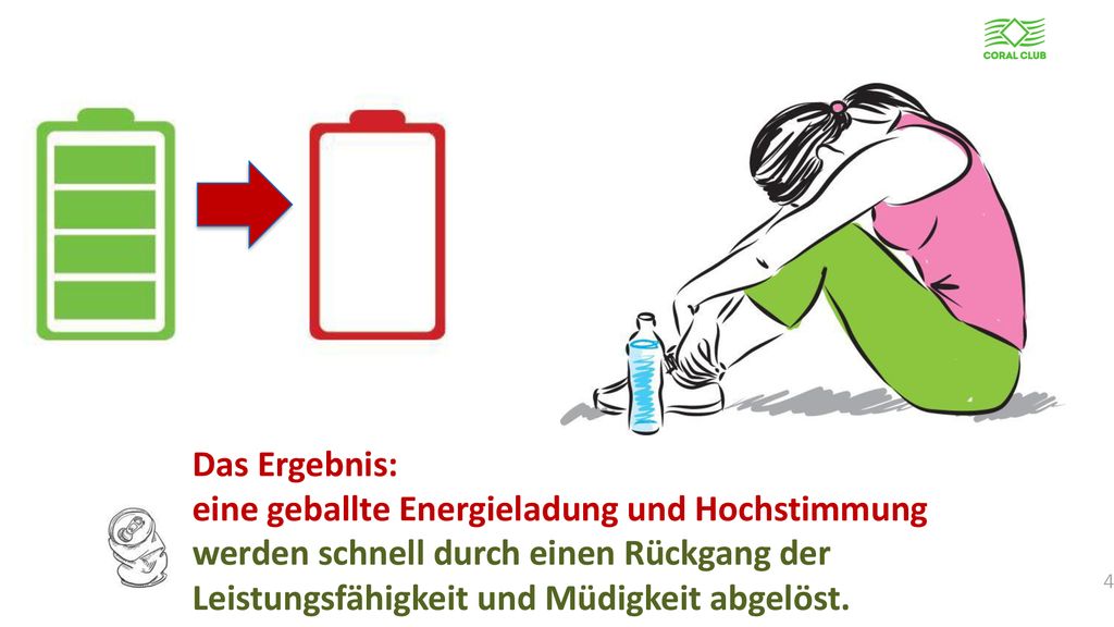 Das Ergebnis: eine geballte Energieladung und Hochstimmung werden schnell durch einen Rückgang der Leistungsfähigkeit und Müdigkeit abgelöst.