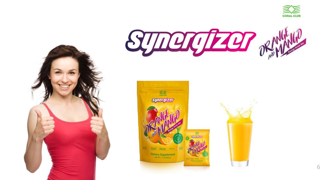 Die Lösung von Coral Club heißt Synergizer, ein ausgewogener Energydrink mit einem ausgeprägten Frucht- und Zitrusgeschmack.