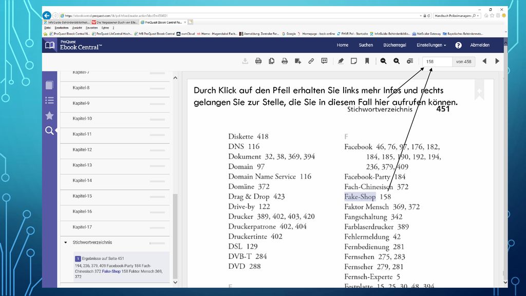 Durch Klick auf den Pfeil erhalten Sie links mehr Infos und rechts gelangen Sie zur Stelle, die Sie in diesem Fall hier aufrufen können.