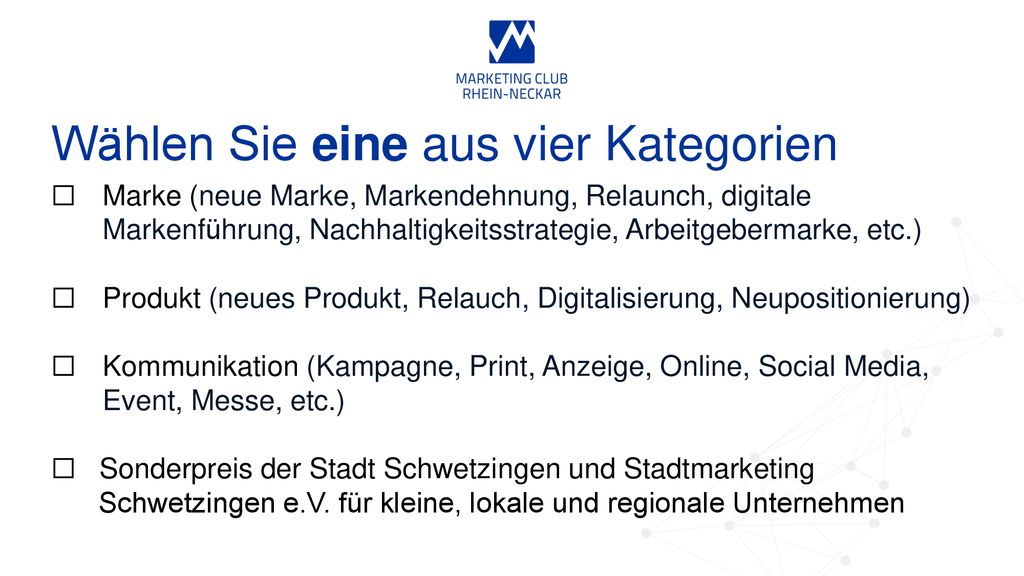 Wählen Sie eine aus vier Kategorien