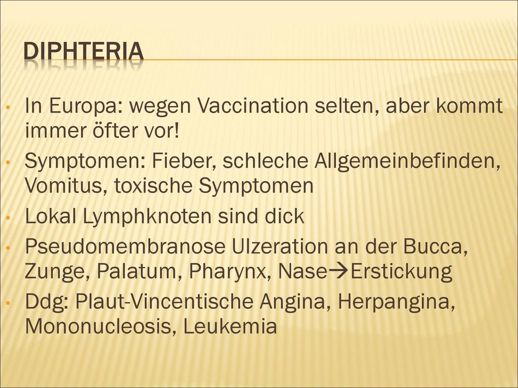 Diphteria In Europa: wegen Vaccination selten, aber kommt immer öfter vor!