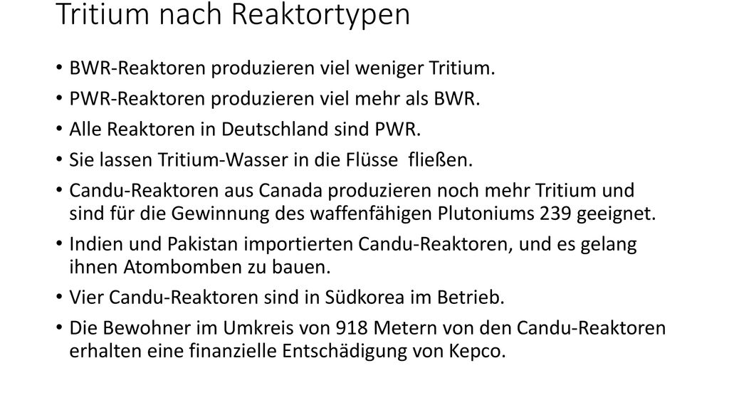 Tritium nach Reaktortypen