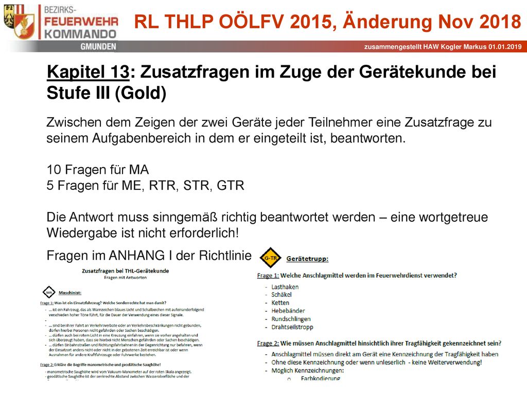 Kapitel 13: Zusatzfragen im Zuge der Gerätekunde bei Stufe III (Gold)
