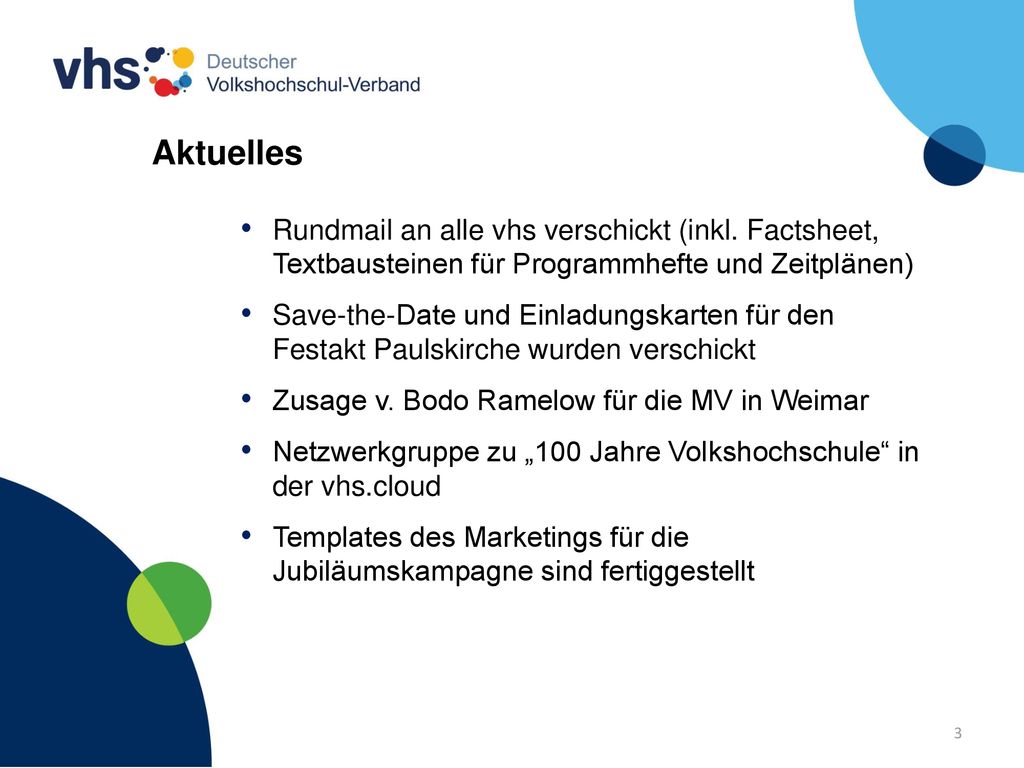 Aktuelles Rundmail an alle vhs verschickt (inkl. Factsheet, Textbausteinen für Programmhefte und Zeitplänen)