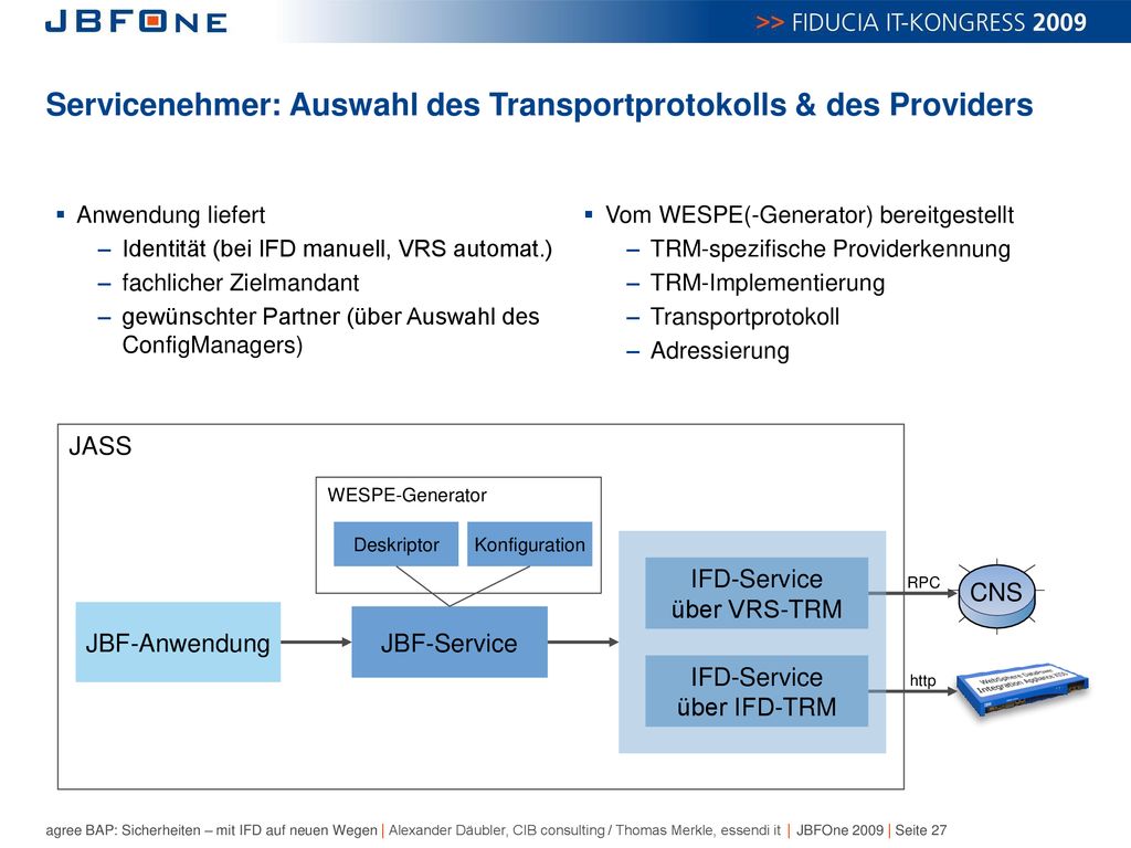 Servicenehmer: Auswahl des Transportprotokolls & des Providers