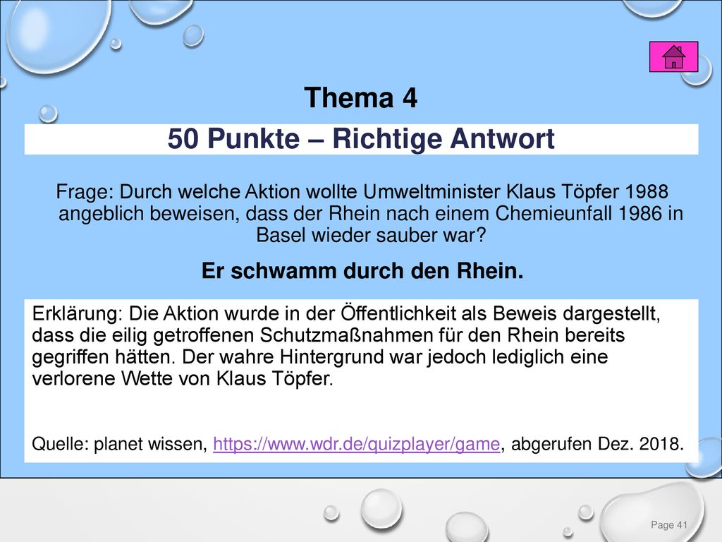 50 Punkte – Richtige Antwort Er schwamm durch den Rhein.