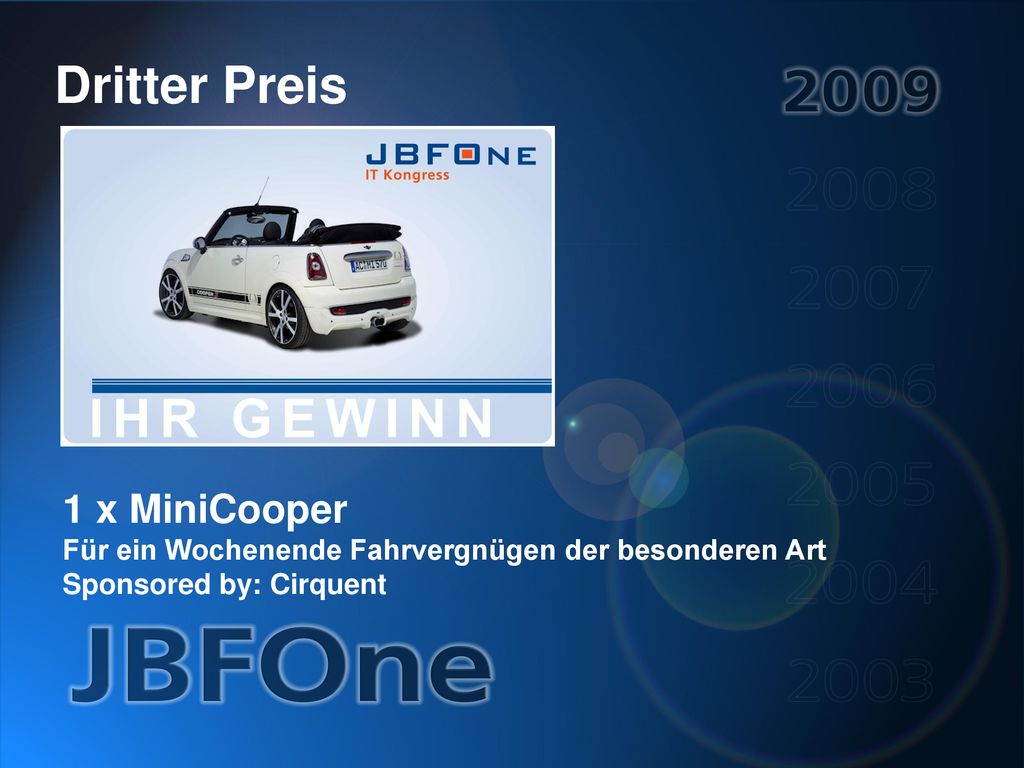 Dritter Preis 1 x MiniCooper Für ein Wochenende Fahrvergnügen der besonderen Art Sponsored by: Cirquent.