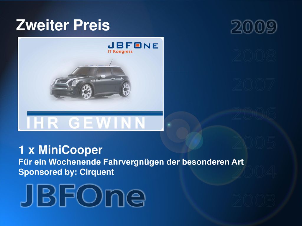Zweiter Preis 1 x MiniCooper Für ein Wochenende Fahrvergnügen der besonderen Art Sponsored by: Cirquent.