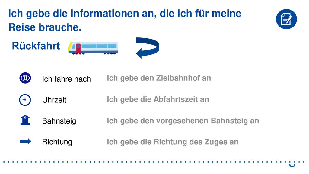 Ich gebe die Informationen an, die ich für meine Reise brauche.