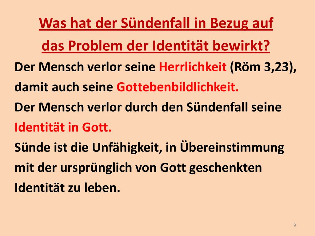 Was hat der Sündenfall in Bezug auf das Problem der Identität bewirkt