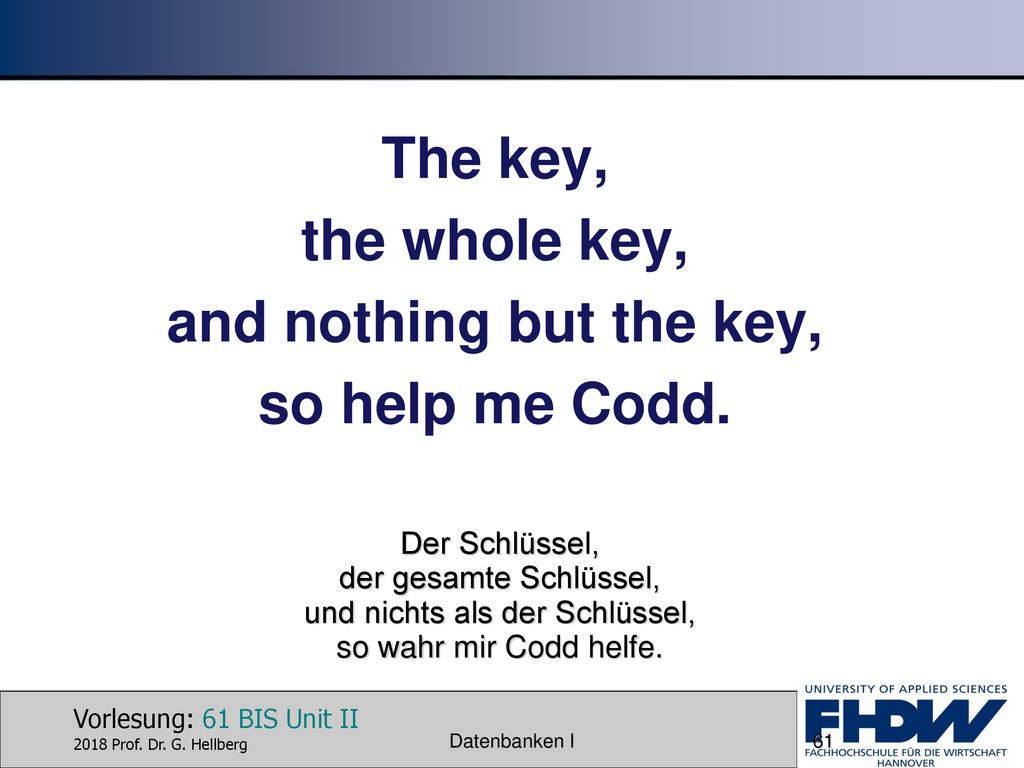 The key, the whole key, and nothing but the key, so help me Codd.