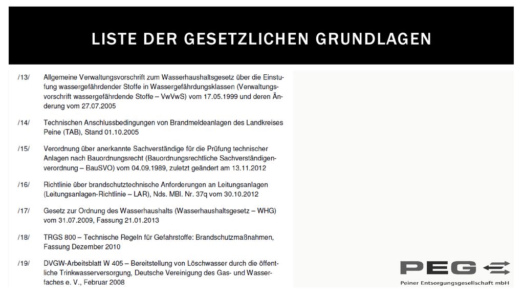 Liste der gesetzlichen grundlagen