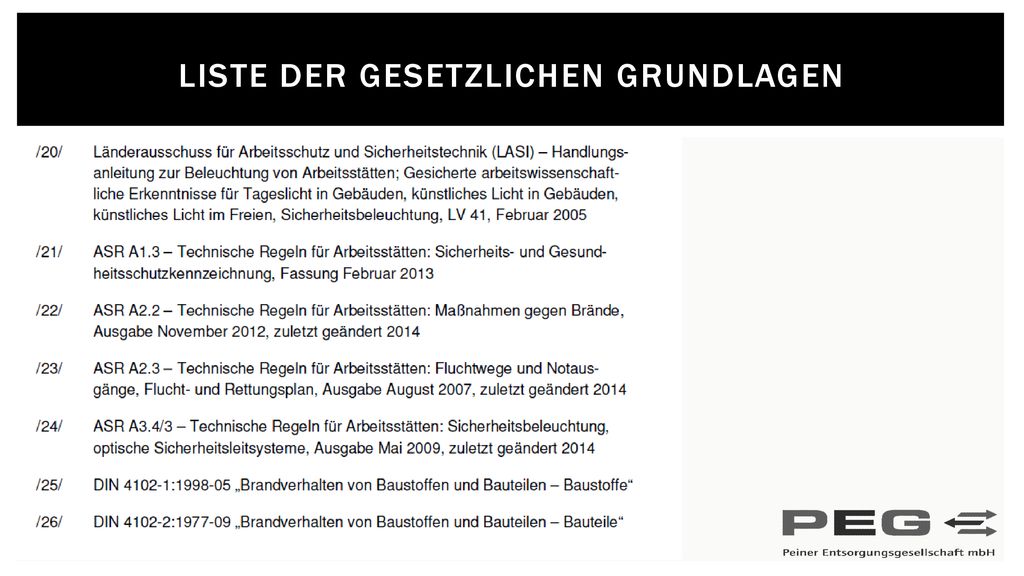 Liste der gesetzlichen grundlagen