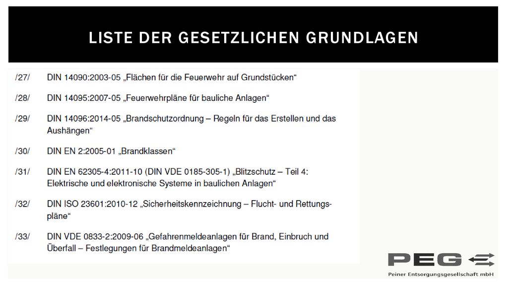 Liste der gesetzlichen grundlagen