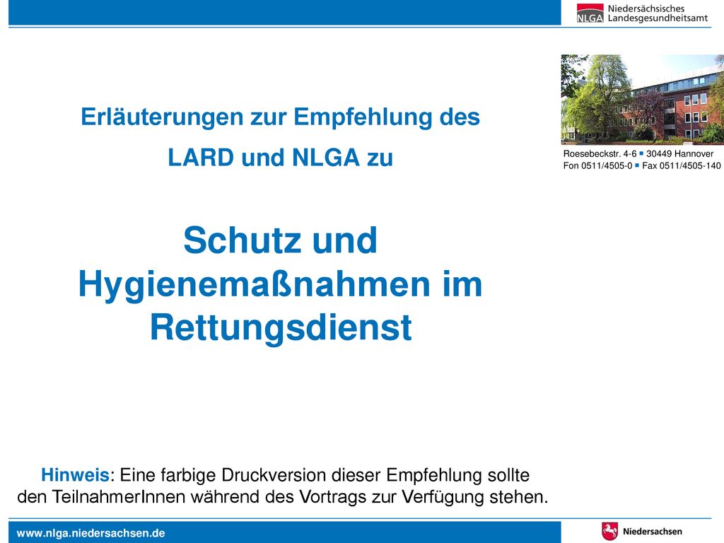 Erläuterungen zur Empfehlung des LARD und NLGA zu Schutz und Hygienemaßnahmen im Rettungsdienst