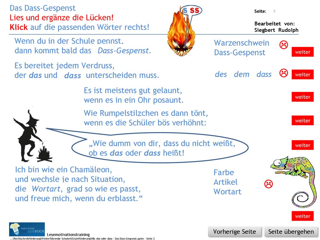    Das Dass-Gespenst Lies und ergänze die Lücken!
