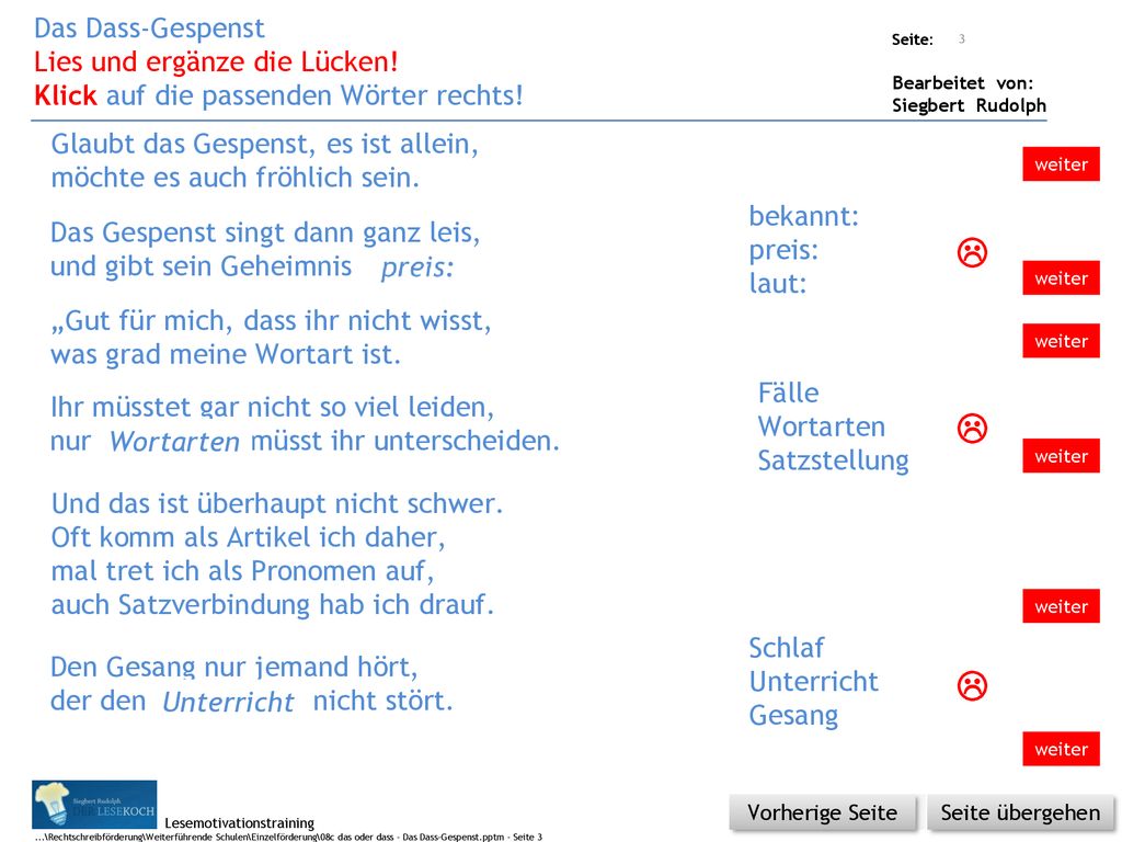    Das Dass-Gespenst Lies und ergänze die Lücken!