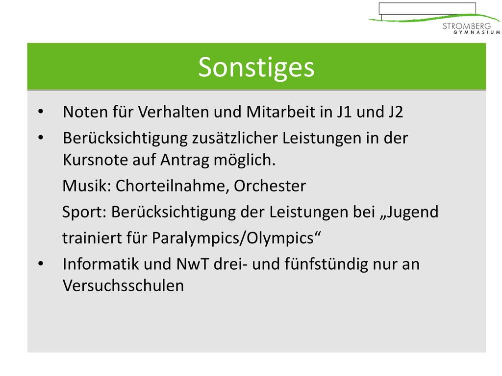 Sonstiges Noten für Verhalten und Mitarbeit in J1 und J2