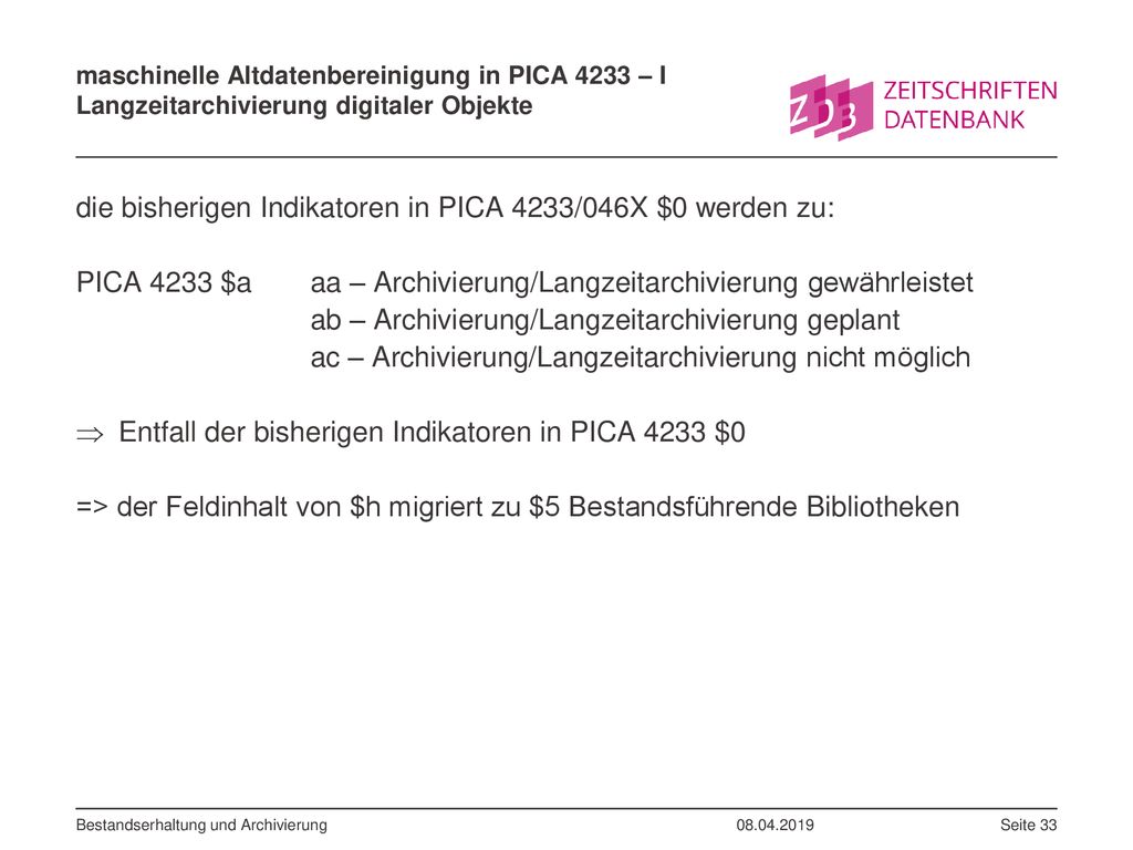 die bisherigen Indikatoren in PICA 4233/046X $0 werden zu: