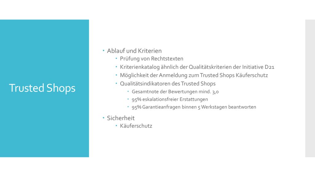Trusted Shops Ablauf und Kriterien Sicherheit Prüfung von Rechtstexten