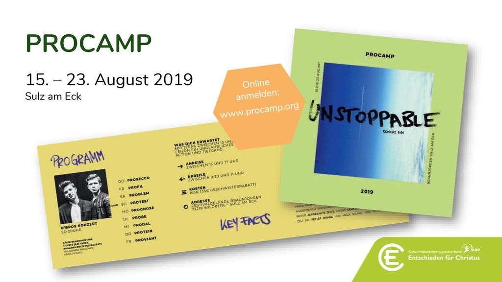 PROCAMP 15. – 23. August 2019 Sulz am Eck Online anmelden: