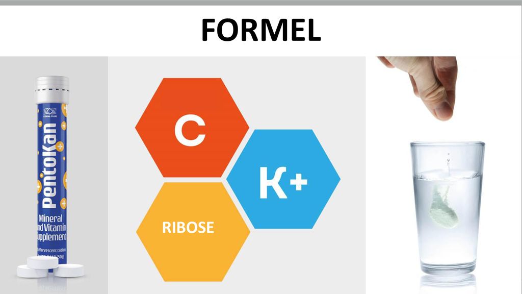 FORMEL RIBOSE Aktive Komponenten von PentoKan sind Kalium, Vitamin C und Ribose.