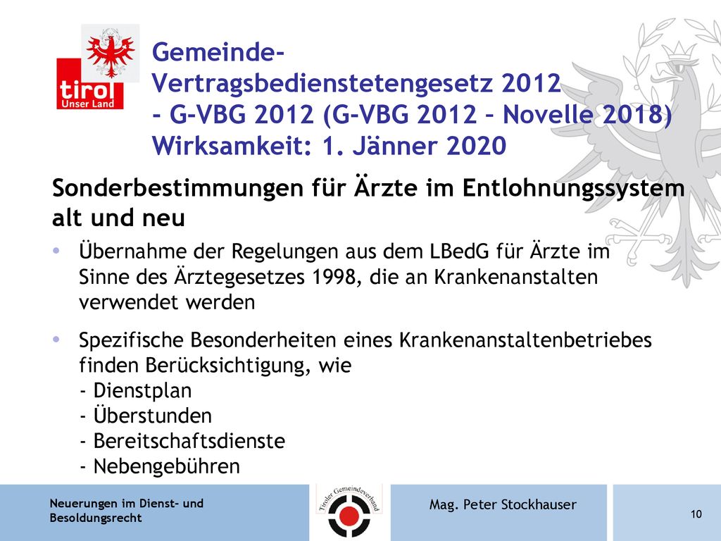 Gemeinde- Vertragsbedienstetengesetz G-VBG 2012 (G-VBG 2012 – Novelle 2018) Wirksamkeit: 1. Jänner 2020