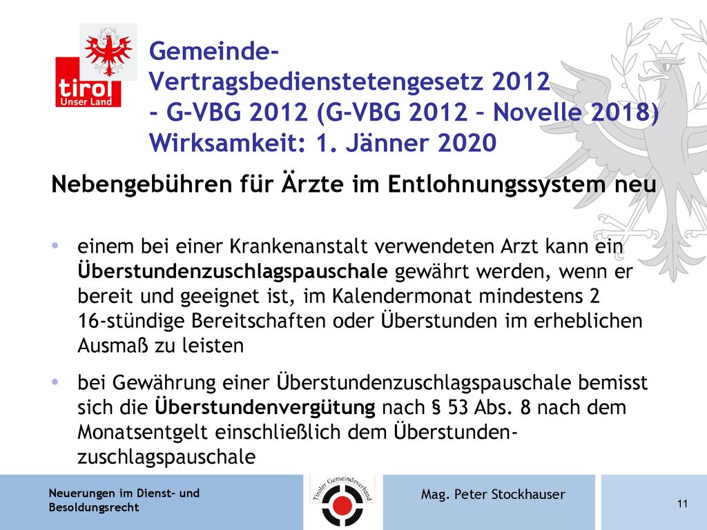Gemeinde- Vertragsbedienstetengesetz G-VBG 2012 (G-VBG 2012 – Novelle 2018) Wirksamkeit: 1. Jänner 2020