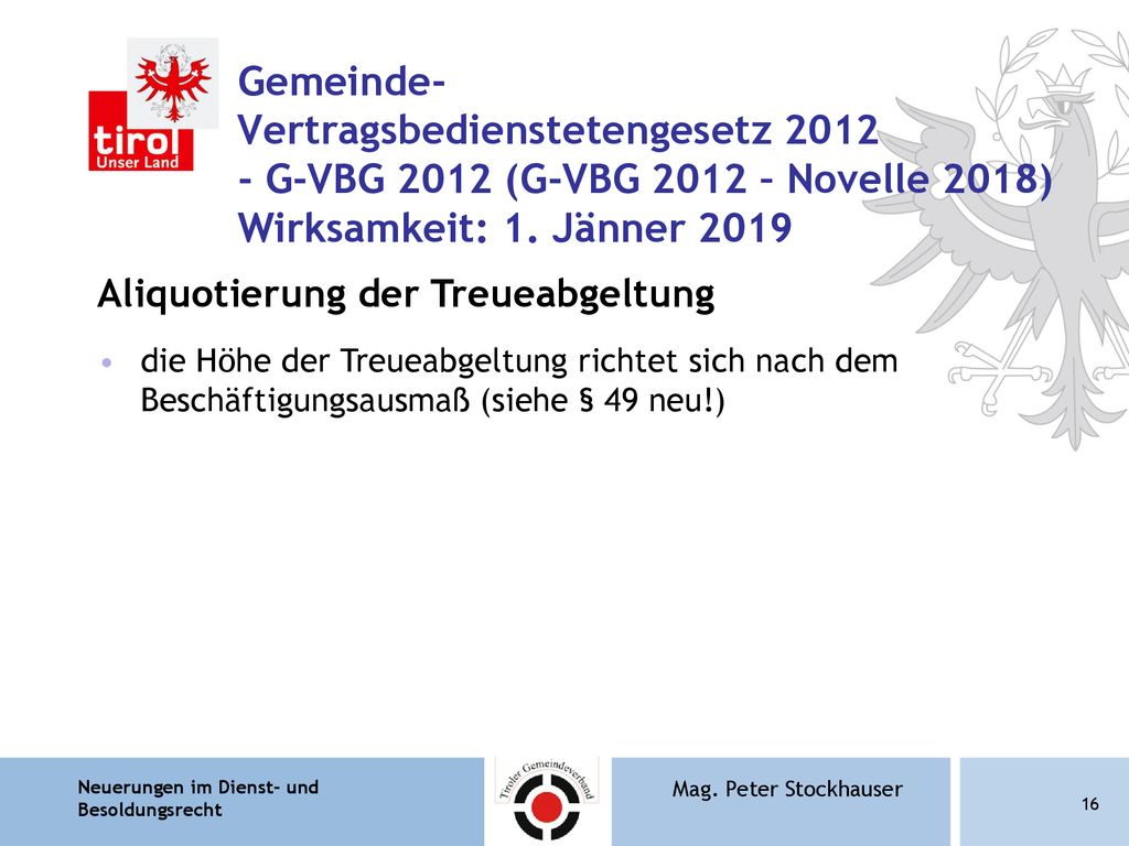 Gemeinde- Vertragsbedienstetengesetz G-VBG 2012 (G-VBG 2012 – Novelle 2018) Wirksamkeit: 1. Jänner 2019