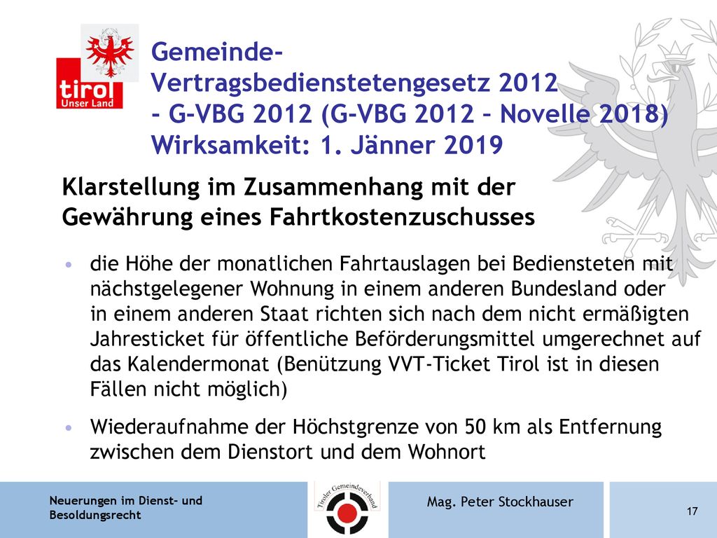 Gemeinde- Vertragsbedienstetengesetz G-VBG 2012 (G-VBG 2012 – Novelle 2018) Wirksamkeit: 1. Jänner 2019