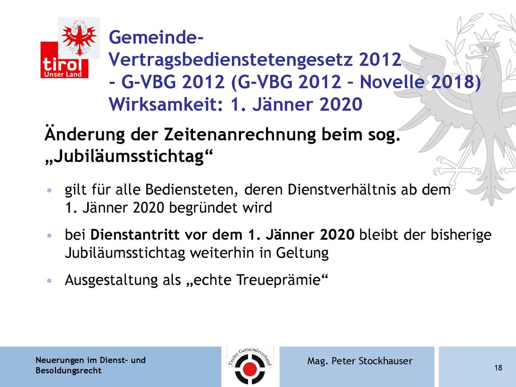 Gemeinde- Vertragsbedienstetengesetz G-VBG 2012 (G-VBG 2012 – Novelle 2018) Wirksamkeit: 1. Jänner 2020