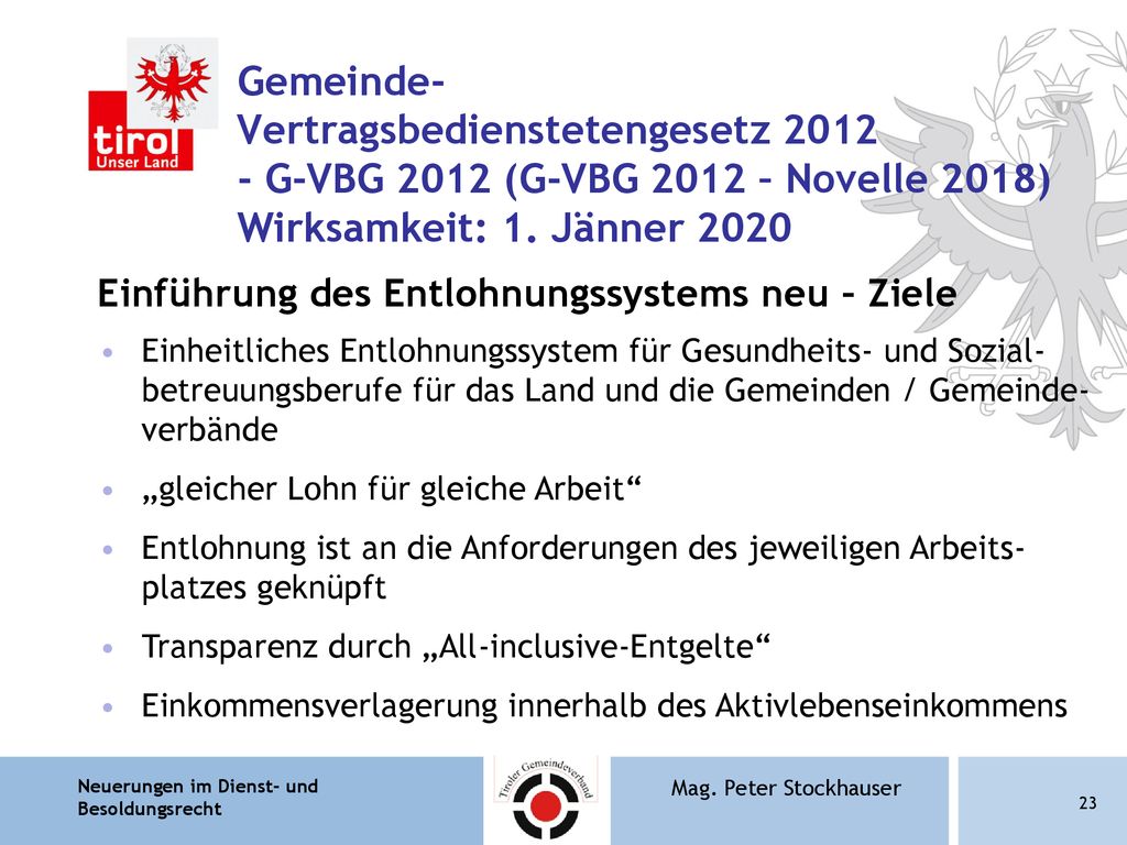 Gemeinde- Vertragsbedienstetengesetz G-VBG 2012 (G-VBG 2012 – Novelle 2018) Wirksamkeit: 1. Jänner 2020