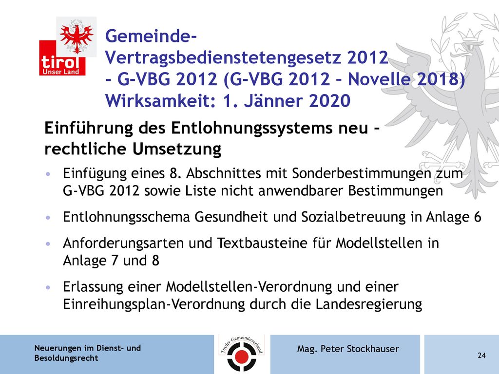 Gemeinde- Vertragsbedienstetengesetz G-VBG 2012 (G-VBG 2012 – Novelle 2018) Wirksamkeit: 1. Jänner 2020