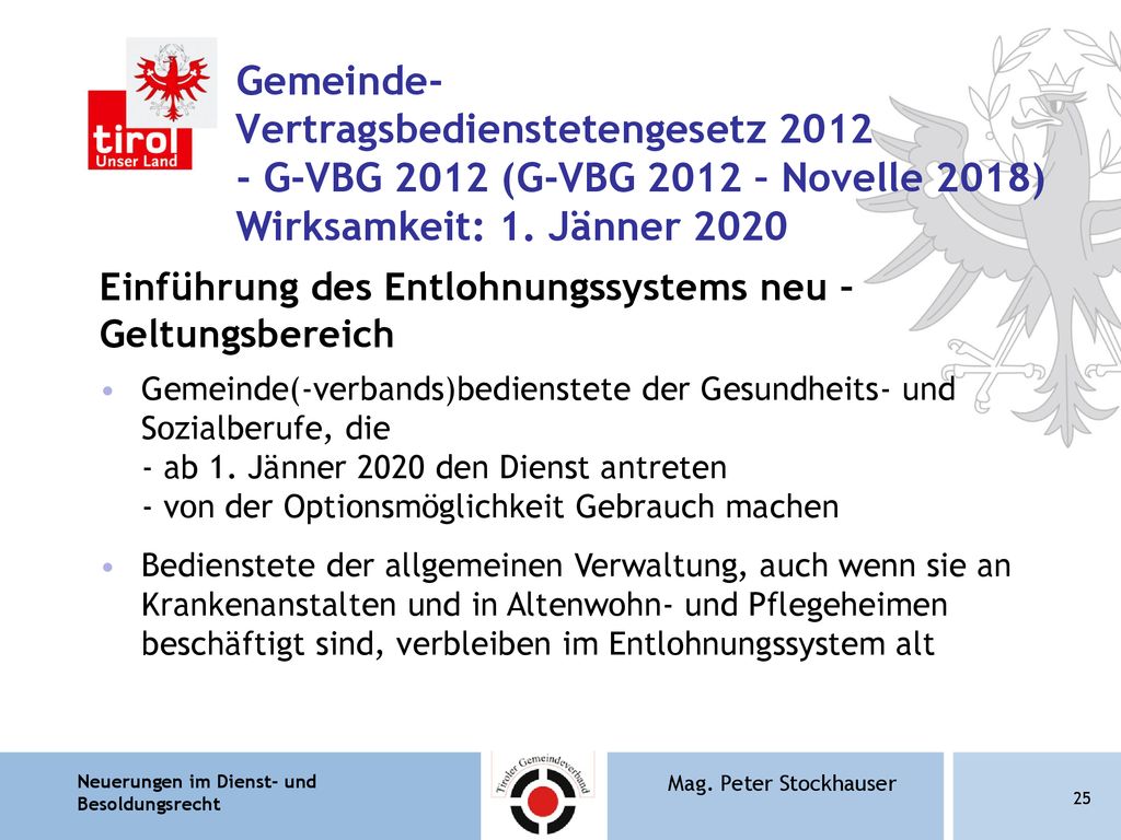 Gemeinde- Vertragsbedienstetengesetz G-VBG 2012 (G-VBG 2012 – Novelle 2018) Wirksamkeit: 1. Jänner 2020
