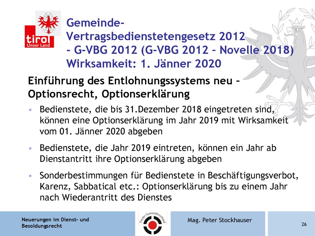 Gemeinde- Vertragsbedienstetengesetz G-VBG 2012 (G-VBG 2012 – Novelle 2018) Wirksamkeit: 1. Jänner 2020