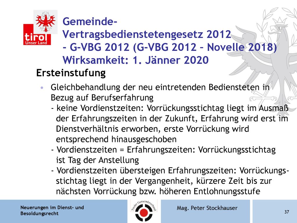 Gemeinde- Vertragsbedienstetengesetz G-VBG 2012 (G-VBG 2012 – Novelle 2018) Wirksamkeit: 1. Jänner 2020