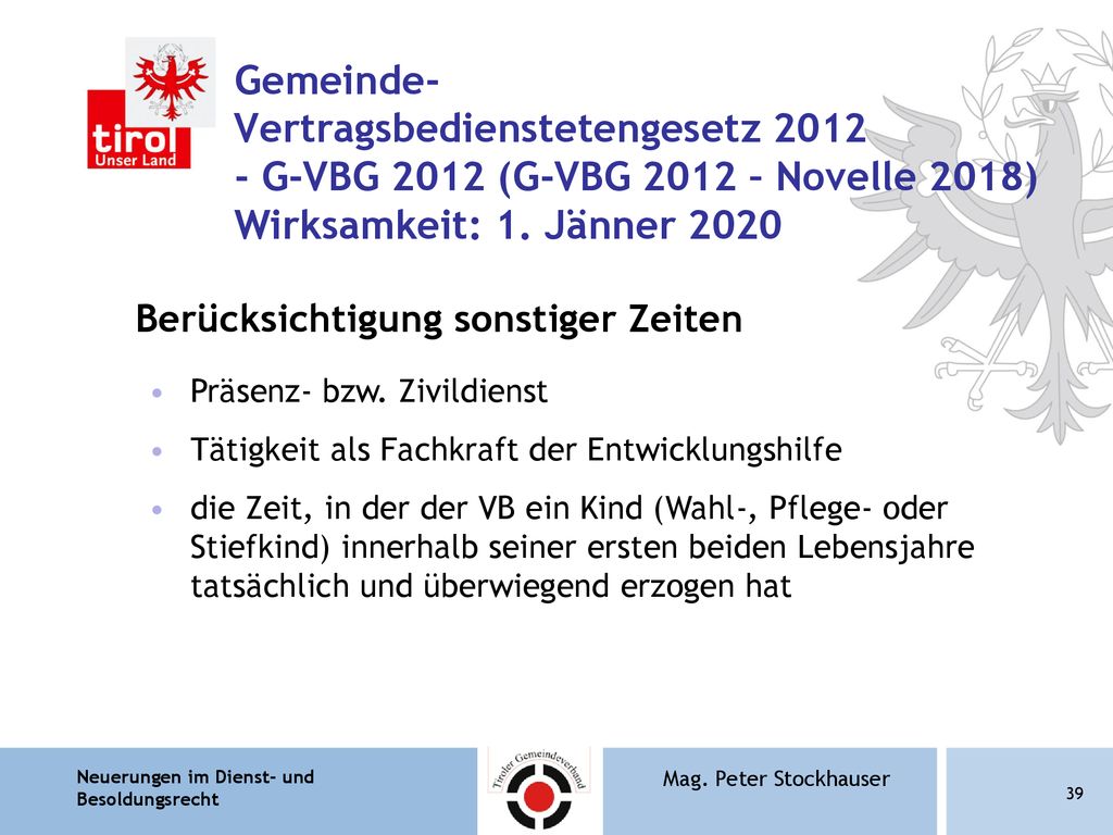 Gemeinde- Vertragsbedienstetengesetz G-VBG 2012 (G-VBG 2012 – Novelle 2018) Wirksamkeit: 1. Jänner 2020