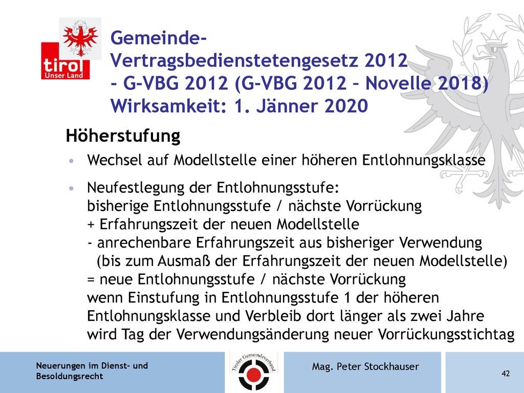 Gemeinde- Vertragsbedienstetengesetz G-VBG 2012 (G-VBG 2012 – Novelle 2018) Wirksamkeit: 1. Jänner 2020
