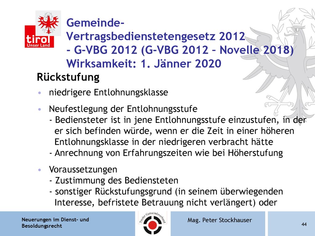 Gemeinde- Vertragsbedienstetengesetz G-VBG 2012 (G-VBG 2012 – Novelle 2018) Wirksamkeit: 1. Jänner 2020