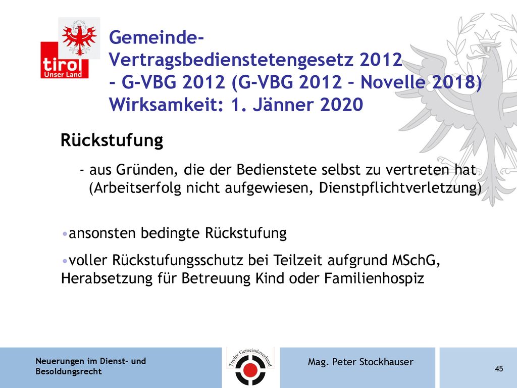 Gemeinde- Vertragsbedienstetengesetz G-VBG 2012 (G-VBG 2012 – Novelle 2018) Wirksamkeit: 1. Jänner 2020